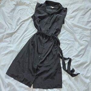 Old Navy Black And White Polka Dot Button Tie Waist Short Sleeve Shirt Dress